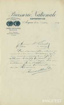 Certificat de la Brasserie Nationale (Avignon)